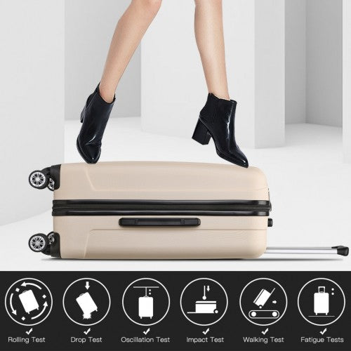 Kono 28 Inch Striped ABS Hard Shell Luggage With 360-Degree Spinner Wheels - Beige