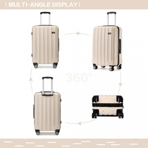 Kono 28 Inch Striped ABS Hard Shell Luggage With 360-Degree Spinner Wheels - Beige