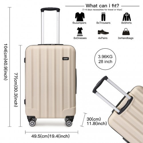 Kono 28 Inch Striped ABS Hard Shell Luggage With 360-Degree Spinner Wheels - Beige