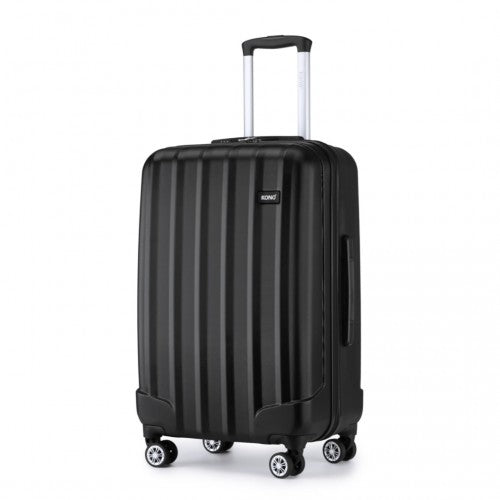 Kono 24 Inch Striped ABS Hard Shell Luggage With 360-Degree Spinner Wheels - Black
