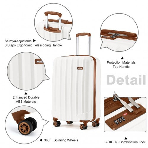 Kono 19 Inch Cabin Size ABS Hard Shell Luggage With Vertical Stripes - Ideal For Carry-On - Cream