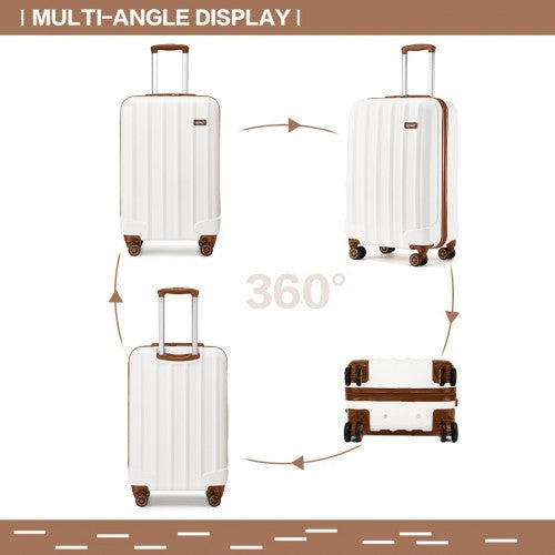 Kono 19 Inch Cabin Size ABS Hard Shell Luggage With Vertical Stripes - Ideal For Carry-On - Cream