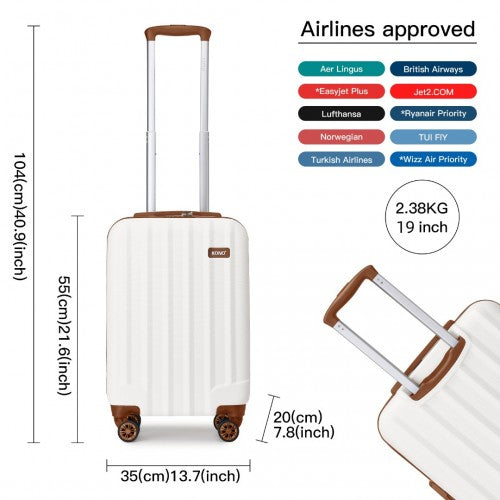 Kono 19 Inch Cabin Size ABS Hard Shell Luggage With Vertical Stripes - Ideal For Carry-On - Cream