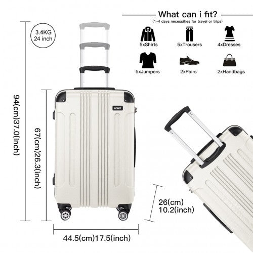Kono 24 Inch ABS Lightweight Compact Hard Shell Travel Luggage For Extended Journeys - Beige