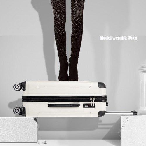 Kono 19/24/28 Inch 3 Piece Set Striped ABS Hard Shell Luggage With 360-Degree Spinner Wheels - Beige