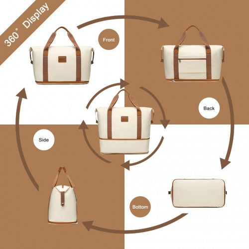 Kono Abs 4 Wheel Suitcase Set with Vanity Case, Weekend Bag and Toiletry Bag - Beige/Brown