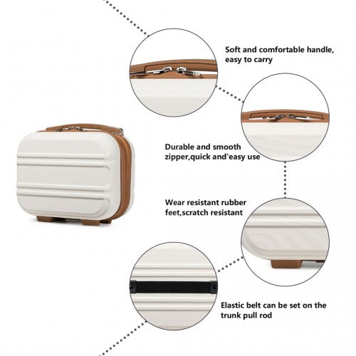 Kono 6 Piece ABS Suitcase Set With 4 Wheel design including Vanity Case Weekend Bag and Toiletry Bag – Cream