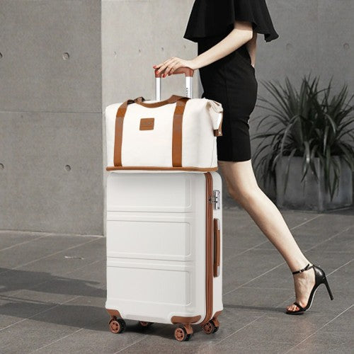 Kono 6 Piece ABS Suitcase Set With 4 Wheel design including Vanity Case Weekend Bag and Toiletry Bag – Cream