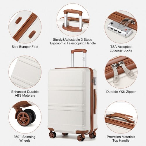 Kono 6 Piece ABS Suitcase Set With 4 Wheel design including Vanity Case Weekend Bag and Toiletry Bag – Cream