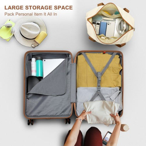 Kono 6 Piece ABS Suitcase Set With 4 Wheel design including Vanity Case Weekend Bag and Toiletry Bag – Cream