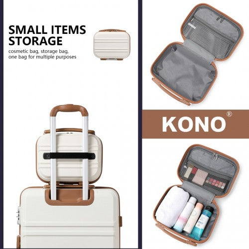 Kono 6 Piece ABS Suitcase Set With 4 Wheel design including Vanity Case Weekend Bag and Toiletry Bag – Cream
