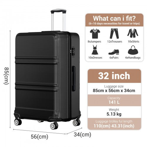 Kono ABS+PC 32 Inch Extra-Large Suitcase, Sculpted Horizontal Design, Hard-Shell Wheeled Luggage with Telescopic Handle