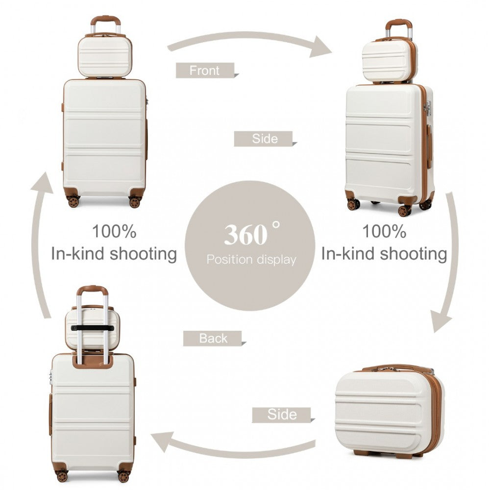 Kono Abs 4 Wheel Suitcase Set With Vanity Case - Cream
