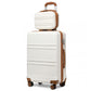 Kono Abs 4 Wheel Suitcase Set With Vanity Case - Cream