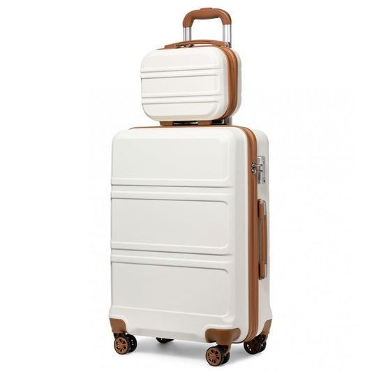 Kono Abs 4 Wheel Suitcase Set With Vanity Case - Cream