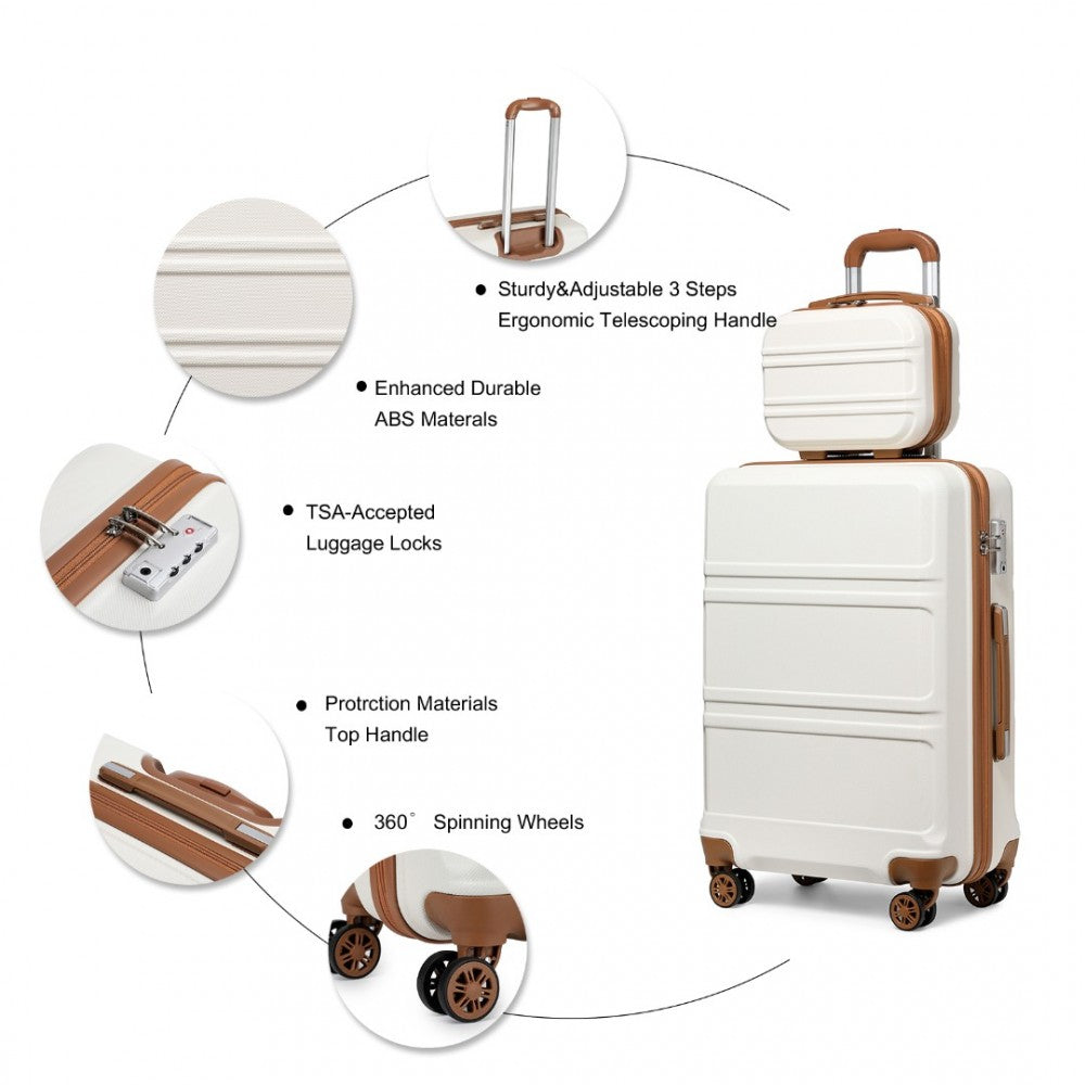 Kono Abs 4 Wheel Suitcase Set With Vanity Case - Cream