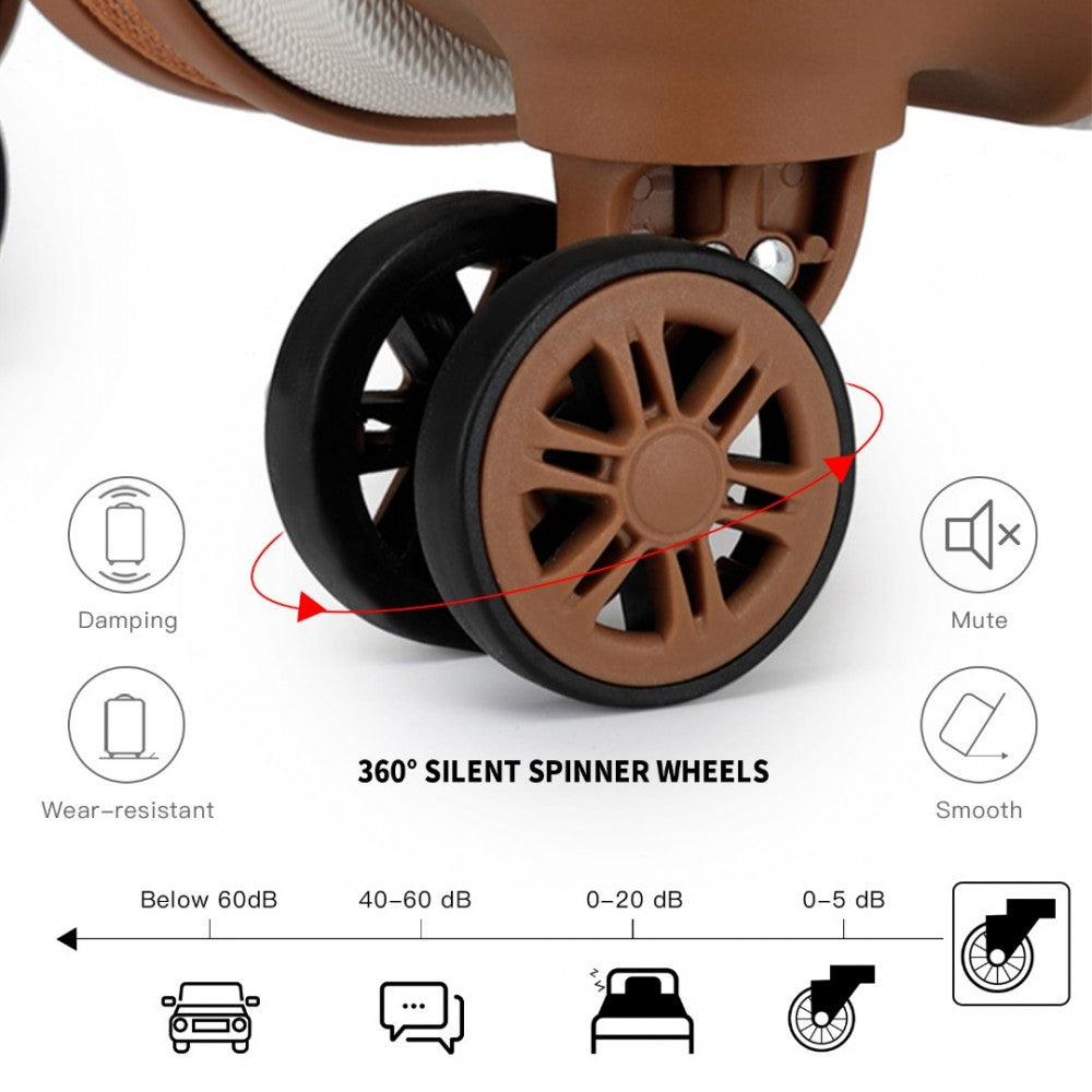 Kono Abs 4 Wheel Suitcase Set With Vanity Case - Cream