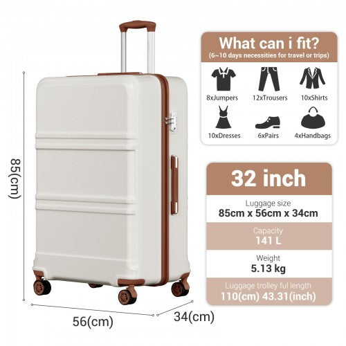 Kono ABS+PC 32 Inch Extra-Large Suitcase, Sculpted Horizontal Design, Hard-Shell Wheeled Luggage with Telescopic Handle