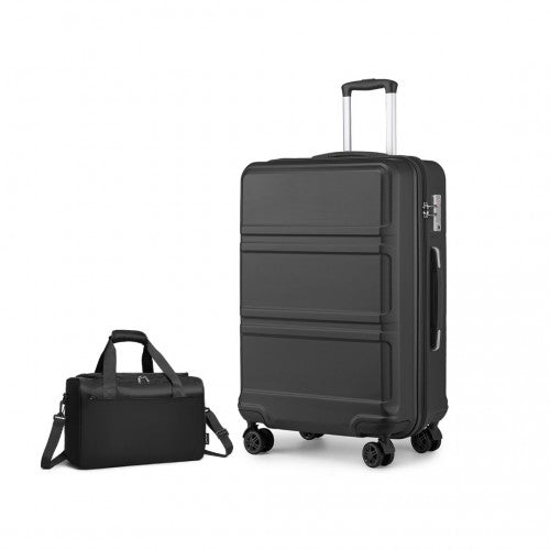 Kono Abs 28 Inch Sculpted Horizontal Design 2 Piece Suitcase Set With Cabin Bag - Black