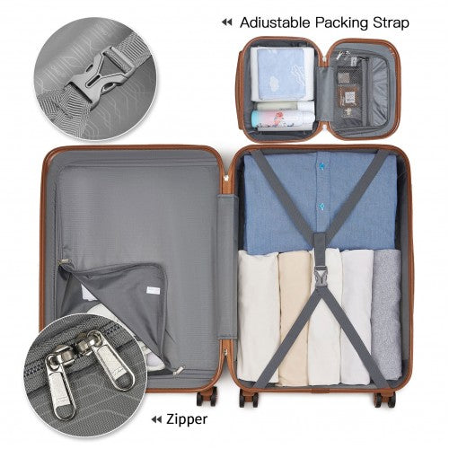 Kono ABS 4 Wheel Suitcase Set With Vanity Case - Green / Brown