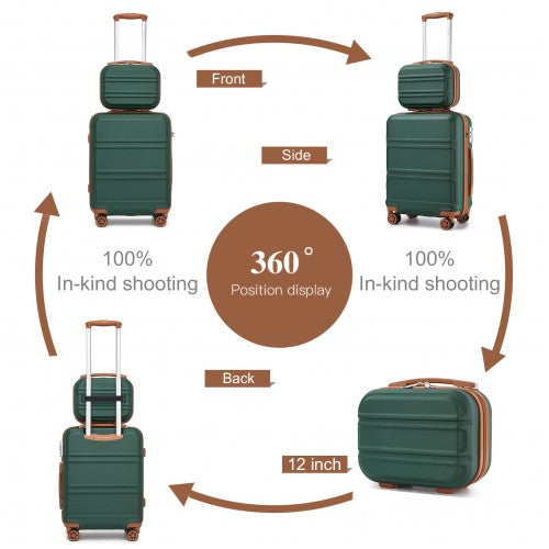 Kono ABS 4 Wheel Suitcase Set With Vanity Case - Green / Brown