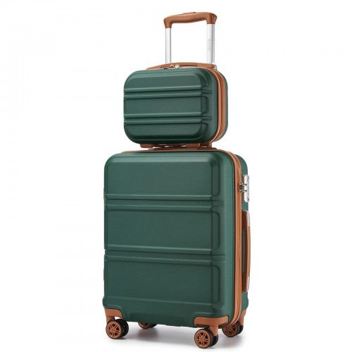 Kono ABS 4 Wheel Suitcase Set With Vanity Case - Green / Brown