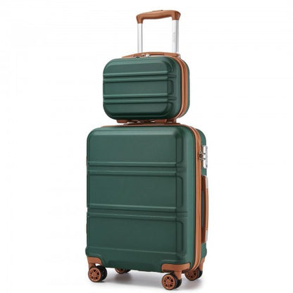 Kono ABS 4 Wheel Suitcase Set With Vanity Case - Green / Brown