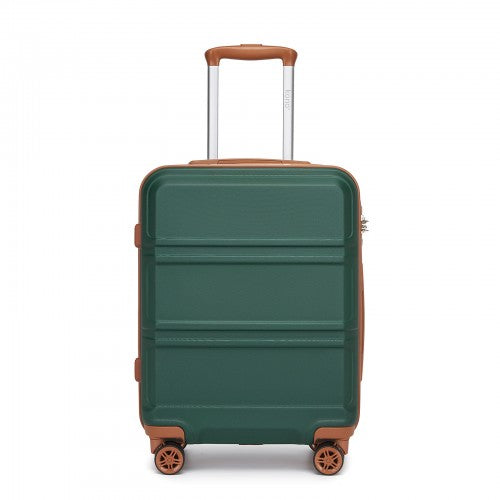 Kono ABS 20 Inch Sculpted Horizontal Design Cabin Luggage - Green / Brown