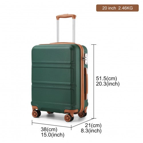 Kono ABS 20 Inch Sculpted Horizontal Design Cabin Luggage - Green / Brown