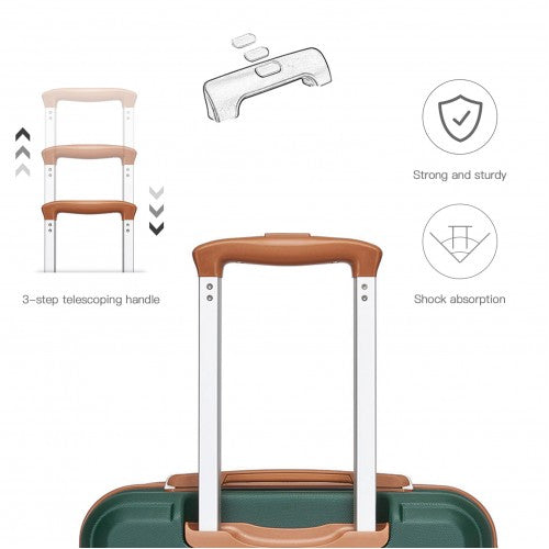 Kono ABS 20 Inch Sculpted Horizontal Design Cabin Luggage - Green / Brown