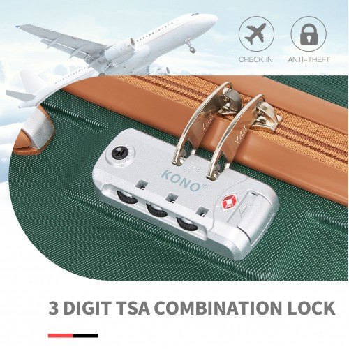 Kono ABS 4 Wheel Suitcase Set With Vanity Case - Green / Brown