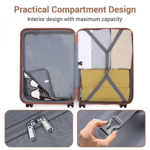 Kono ABS 24 Inch Sculpted Horizontal Design Suitcase - Green / Brown