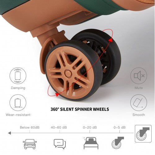 Kono ABS 4 Wheel Suitcase Set With Vanity Case - Green / Brown