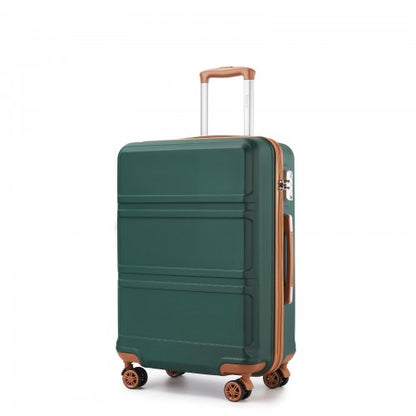 Kono ABS 24 Inch Sculpted Horizontal Design Suitcase - Green / Brown