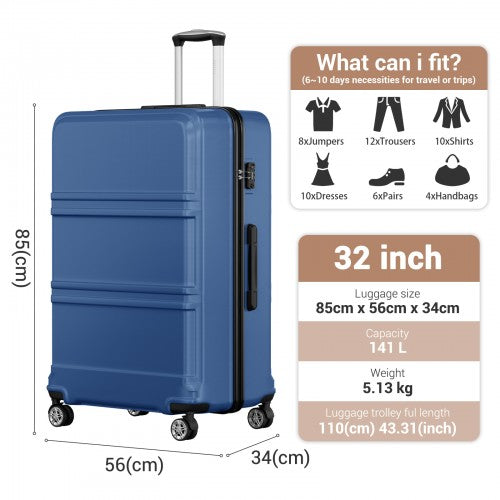 Kono ABS+PC 32 Inch Extra-Large Suitcase, Sculpted Horizontal Design, Hard-Shell Wheeled Luggage with Telescopic Handle