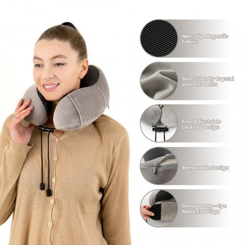 Kono 19 Inch Streamlined ABS Cabin Size Carry-on Suitcase 2 Piece Travel Set with Memory Foam Neck Pillow - Grey