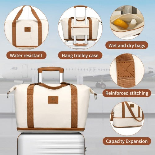 British Traveller 5 Piece Polypropylene and ABS Hard Shell Suitcase Set with Travel Tote and Cosmetic Pouch - Beige/Brown