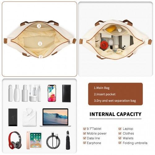 British Traveller 5 Piece Polypropylene and ABS Hard Shell Suitcase Set with Travel Tote and Cosmetic Pouch - Beige/Brown