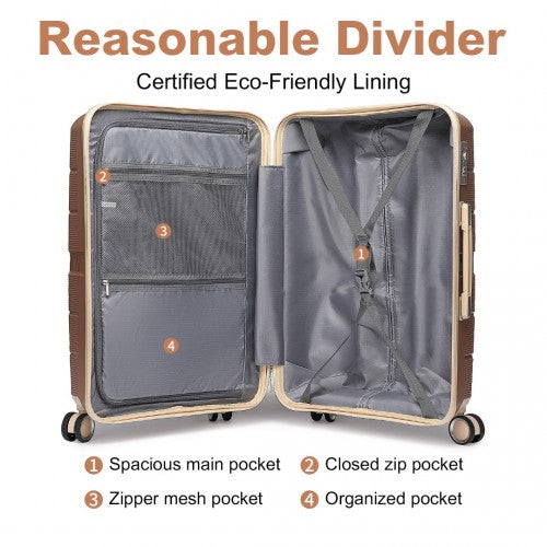 British Traveller 28 Inch Multi-Texture Polypropylene Hard Shell Suitcase With TSA Lock - Brown / Apricot