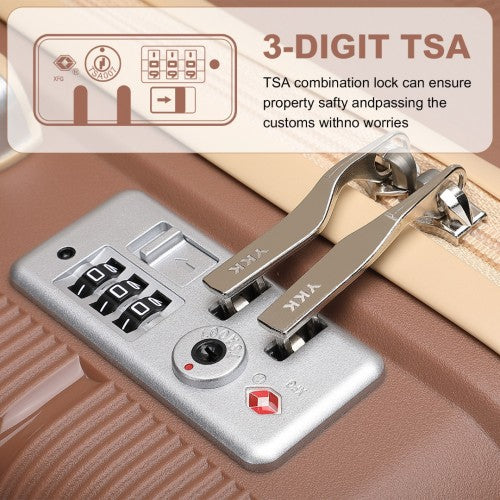 British Traveller 3 Pcs Multi-Texture Polypropylene Hard Shell Suitcase With TSA Lock - Brown/Apricot