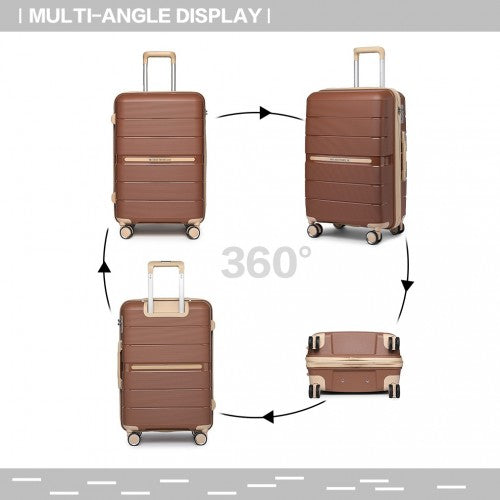 British Traveller 28 Inch Multi-Texture Polypropylene Hard Shell Suitcase With TSA Lock - Brown / Apricot