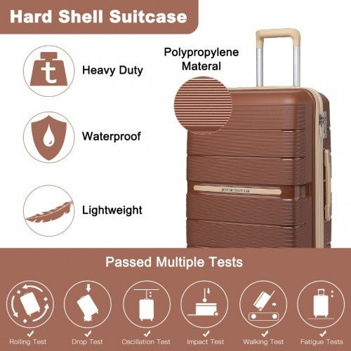 British Traveller 3 Pcs Multi-Texture Polypropylene Hard Shell Suitcase With TSA Lock - Brown/Apricot