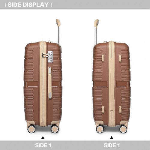 British Traveller 3 Pcs Multi-Texture Polypropylene Hard Shell Suitcase With TSA Lock - Brown/Apricot