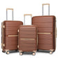 British Traveller 3 Pcs Multi-Texture Polypropylene Hard Shell Suitcase With TSA Lock - Brown/Apricot