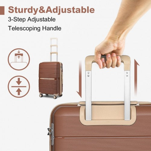 British Traveller 28 Inch Multi-Texture Polypropylene Hard Shell Suitcase With TSA Lock - Brown / Apricot