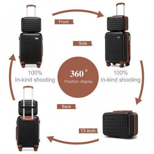 Kono Hard Shell Abs Carry-Ons Cabin Suitcase Included Vanity Case And Backpack 3 Piece Travel Set - Black