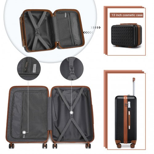 Kono Hard Shell Abs Carry-Ons Cabin Suitcase Included Vanity Case And Backpack 3 Piece Travel Set - Black