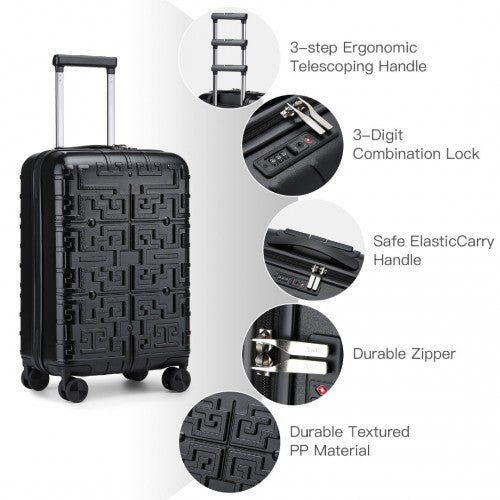 Supercase Stylish 20 Inch Carry-On Polypropylene Hardshell Suitcase With Maze Pattern - Black