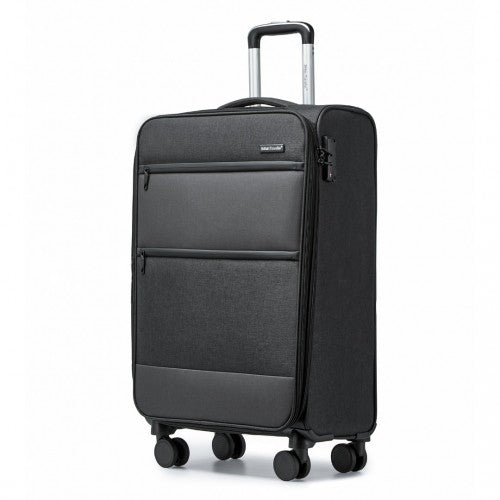 British Traveller 20 Inch Lightweight Cabin Carry-On Suitcase With Soft Shell And Laptop Compartment - Black