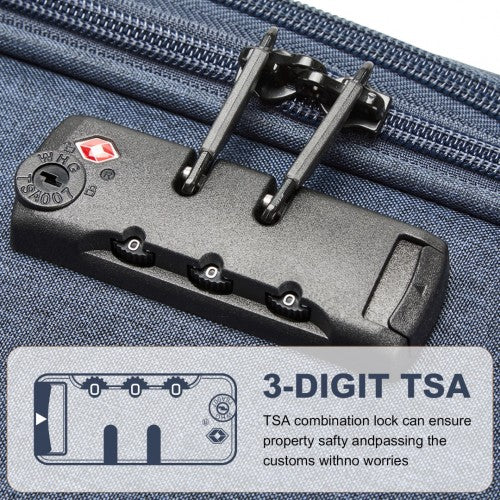 British Traveller 3-Piece Lightweight Soft Shell Luggage Set With TSA Locks - Navy